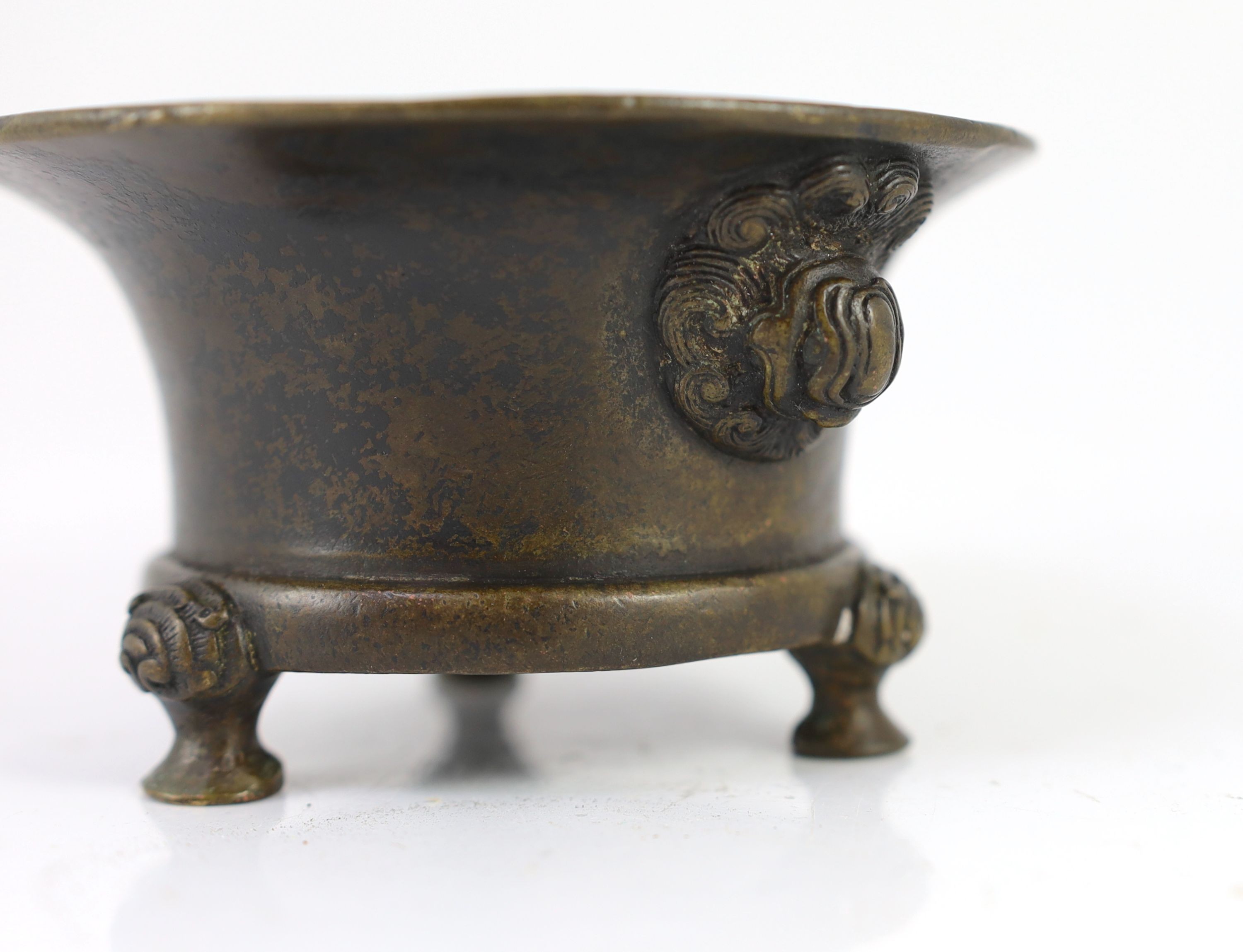 A Chinese bronze tripod censer, 18th century, 12.5 cm diameter